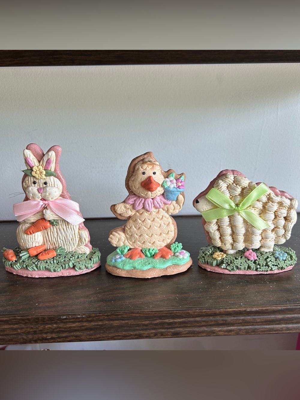 3 Easter Bunny Lamb Chick Gingerbread Cookie Figurines Valerie Parr Hill New